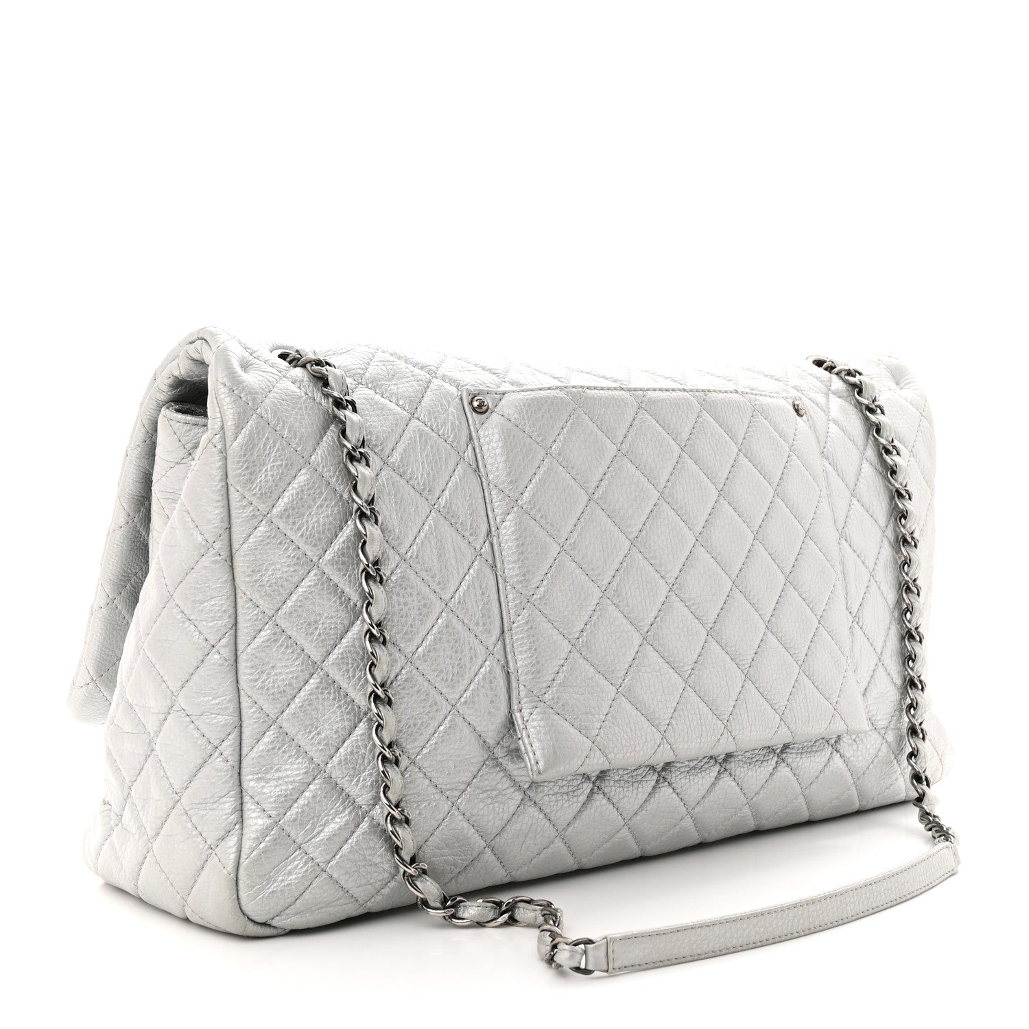 Chanel Metallic Calfskin Quilted XXL Travel Flap Bag Silver 3 of 14
