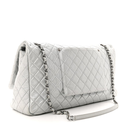 Chanel Metallic Calfskin Quilted XXL Travel Flap Bag Silver 3 of 14