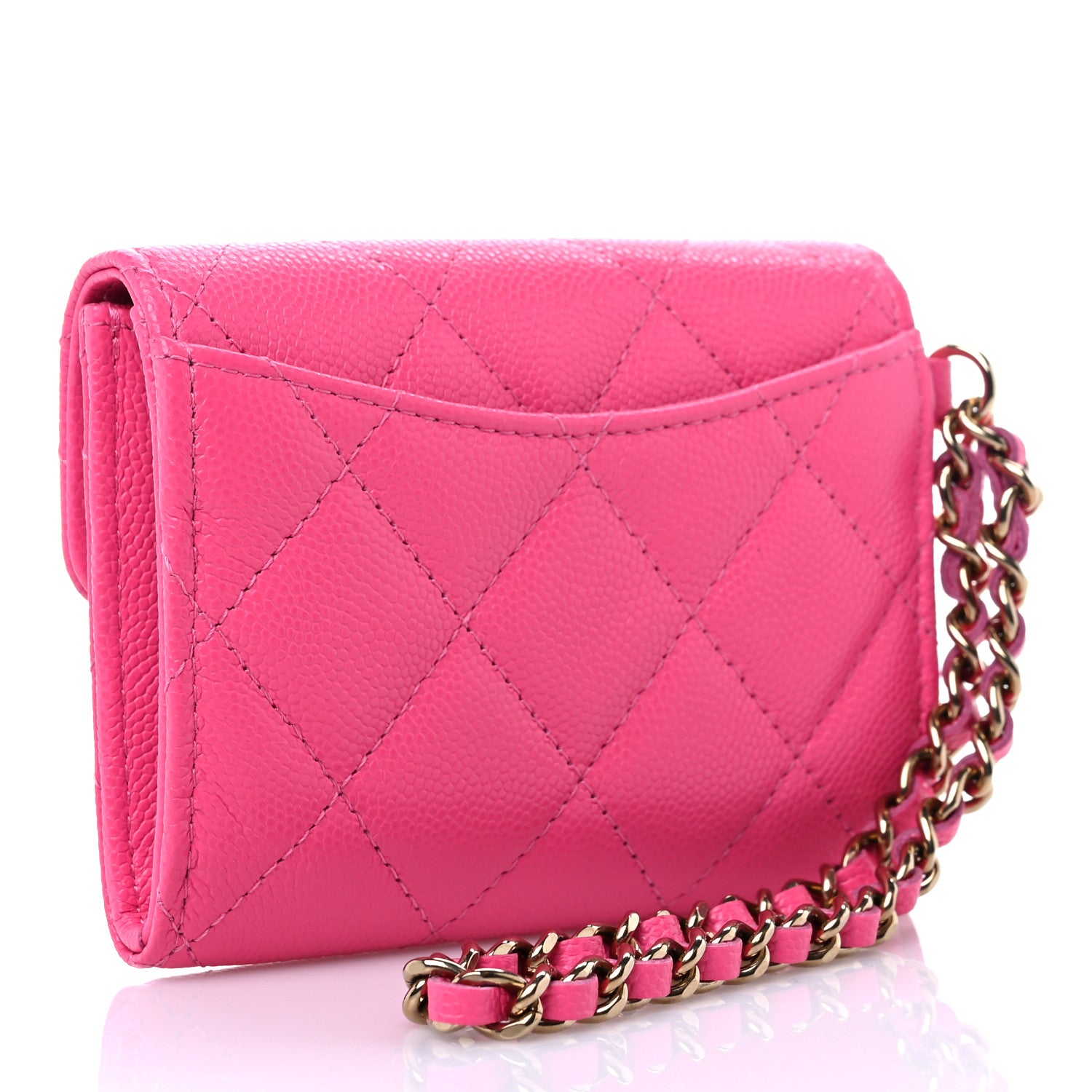 Chanel Caviar Quilted Flap Card Holder Chain Wristlet Rose 3 of 8