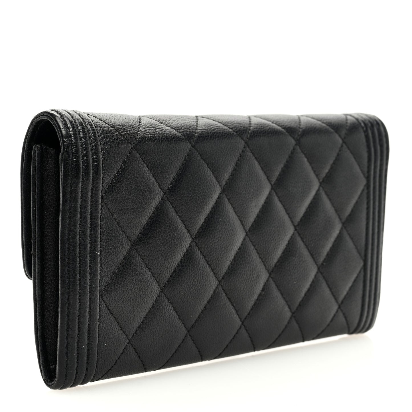 Caviar Quilted Long Boy Flap Wallet Black