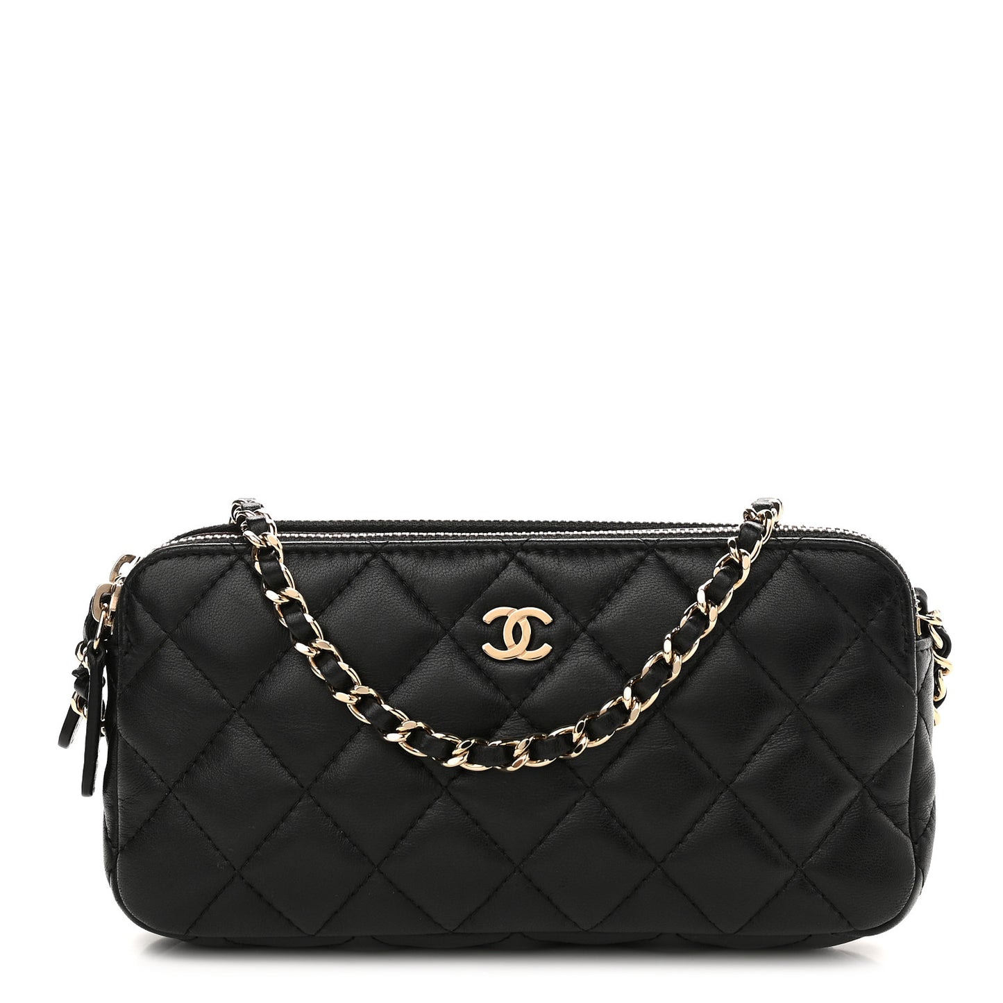 Lambskin Quilted Small Clutch With Chain Black
