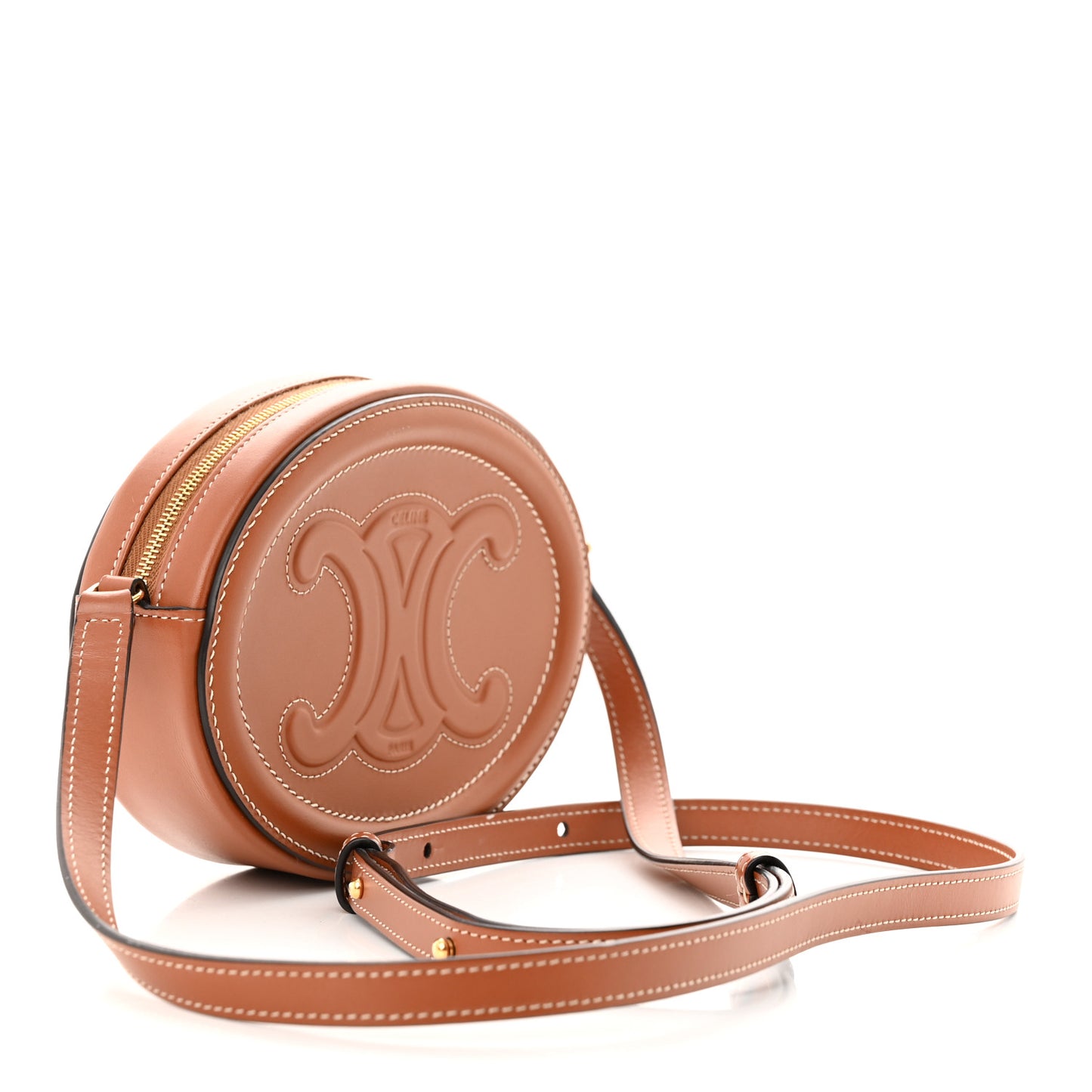 Smooth Calfskin Cuir Small Triomphe Oval Crossbody Purse Tan