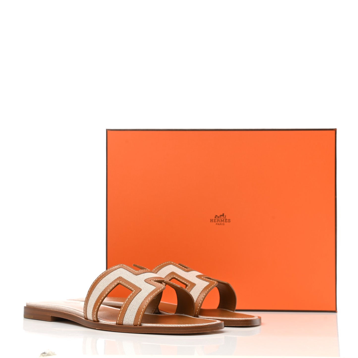 Calfskin Canvas Oran Sandals 39 Noisette Beige Dore