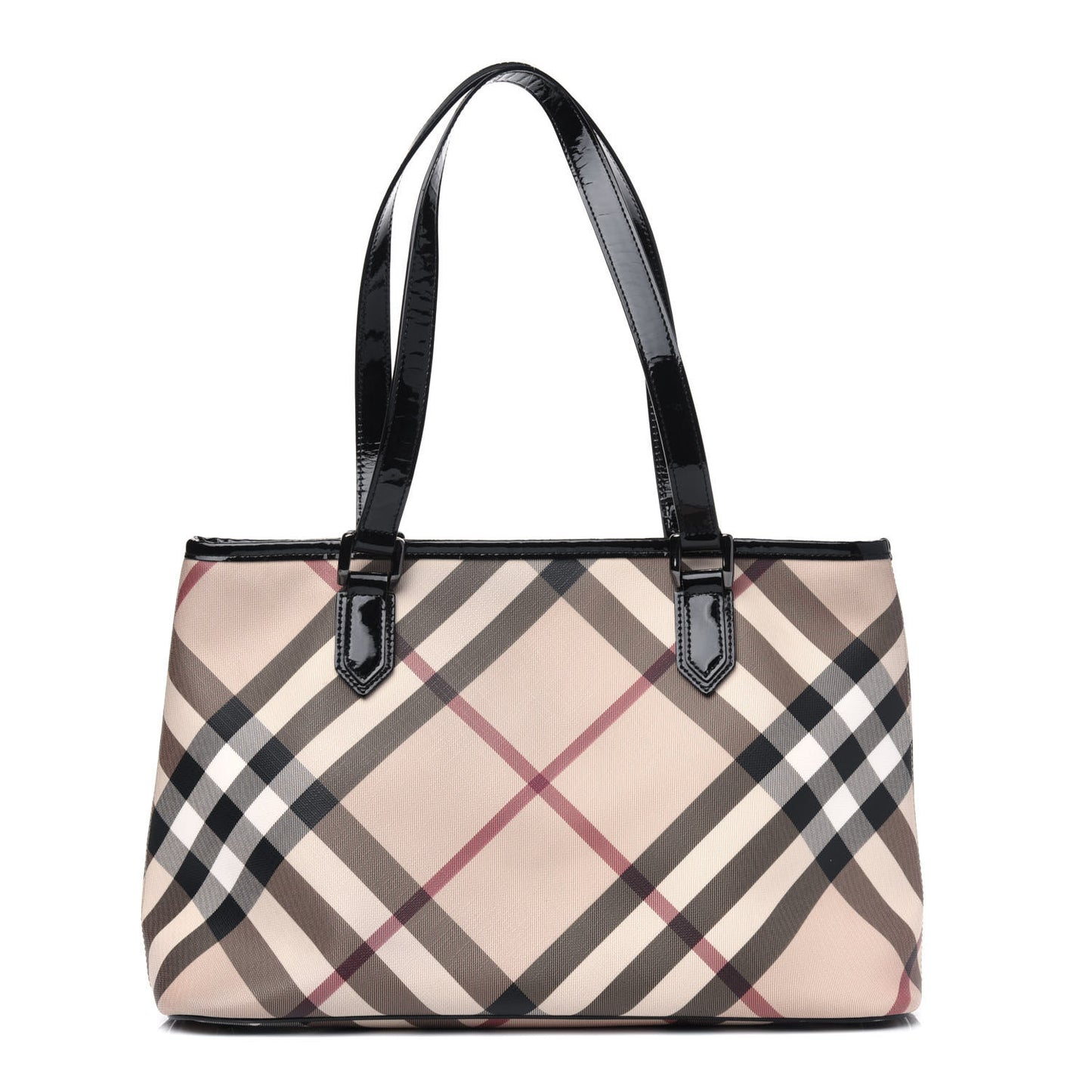 Nova Check Patent Trim Shopper Tote Black
