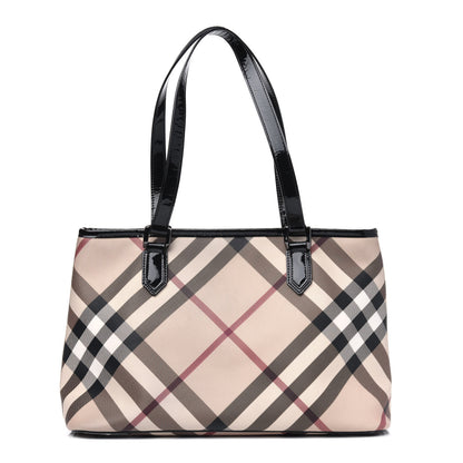 Burberry Nova Check Patent Trim Shopper Tote Black 1 of 7
