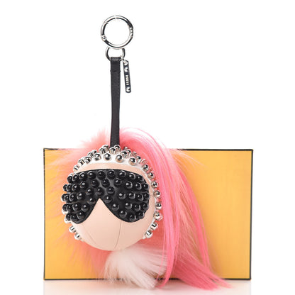 Fendi Lambskin Goat Fur Studded Punkarlito Bag Charm Azalea 5 of 5