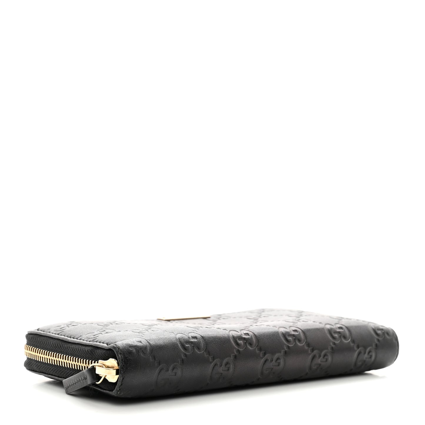 Guccissima Margaux Calfskin Metal Bar Zip Around Wallet Black