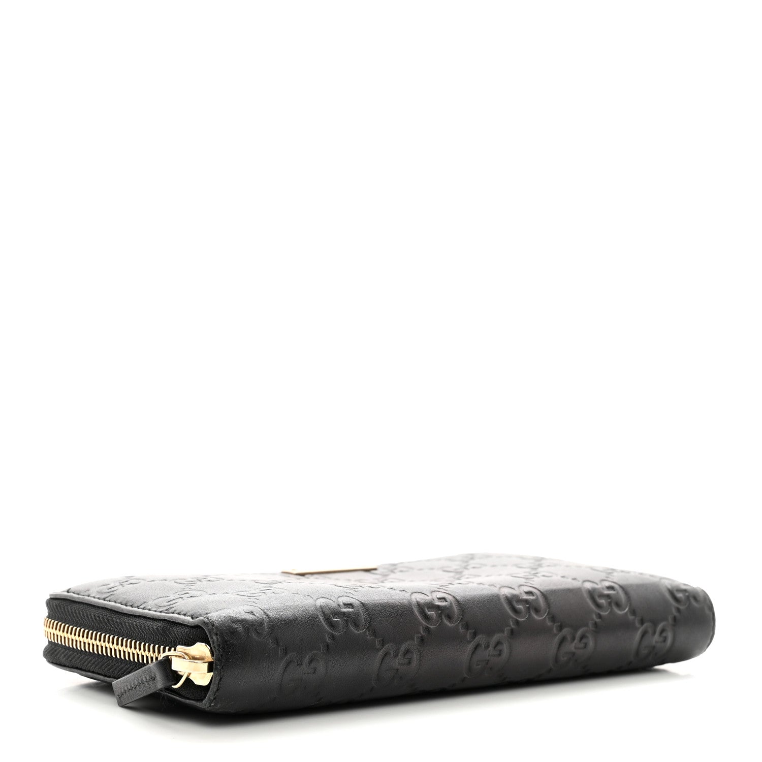 Gucci Guccissima Margaux Calfskin Metal Bar Zip Around Wallet Black 4 of 9