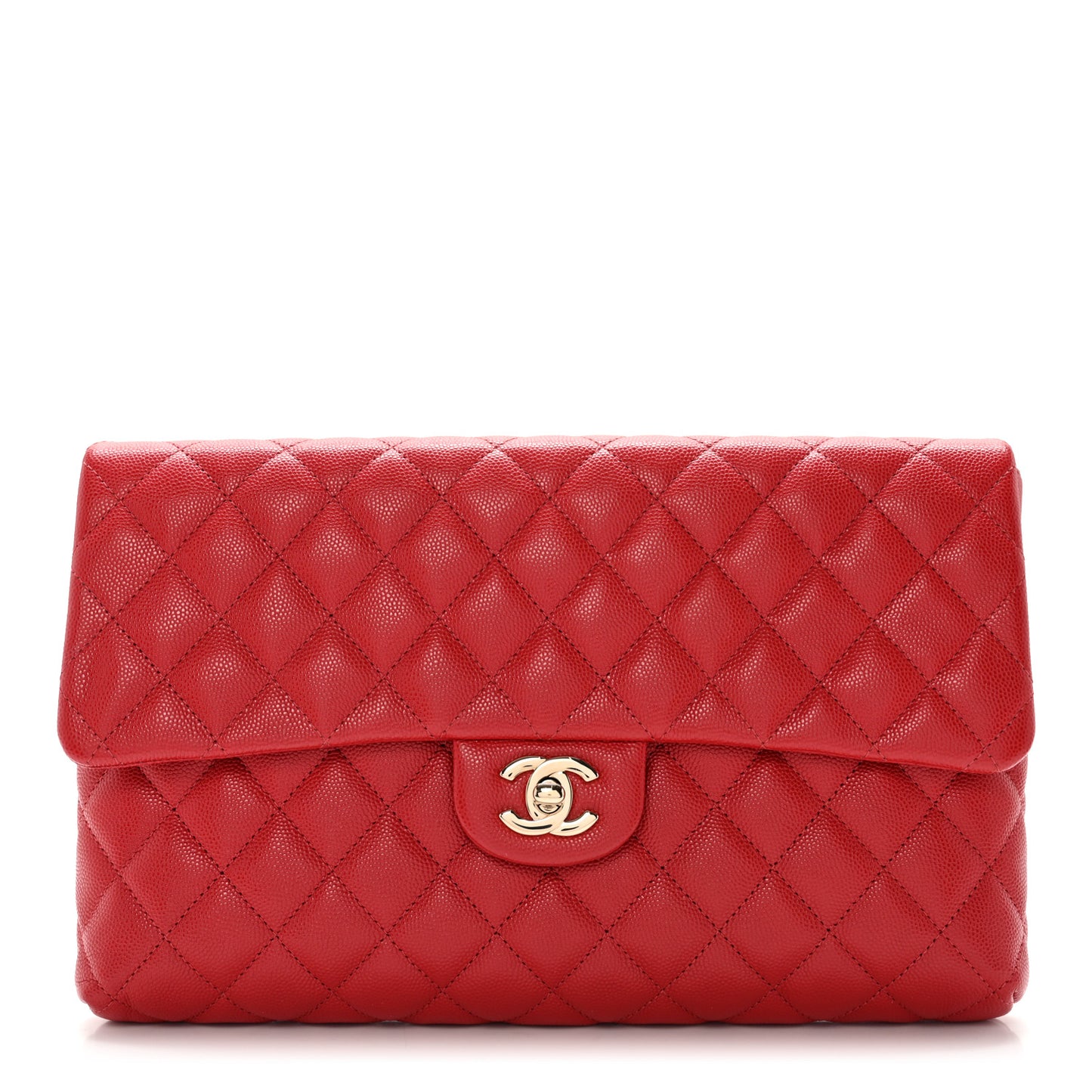 Caviar Quilted Flap Clutch Red