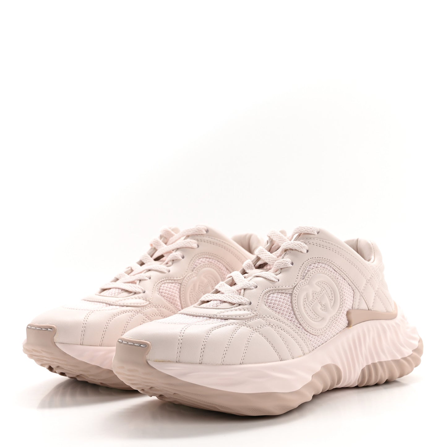 Calfskin Interlocking G Ripple Womens Platform Sneakers 38 Light Pink