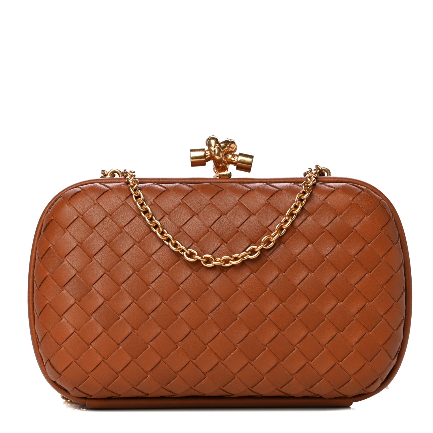 Bottega Veneta Nappa Intrecciato Chain Knot Clutch Caramel 1 of 9