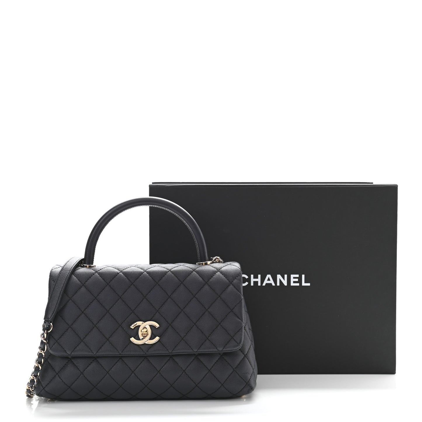 Caviar Quilted Small Coco Handle Flap Navy