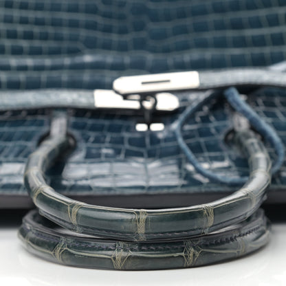 Hermes Shiny Porosus Crocodile Birkin 35 Bleu Roi 11 of 39