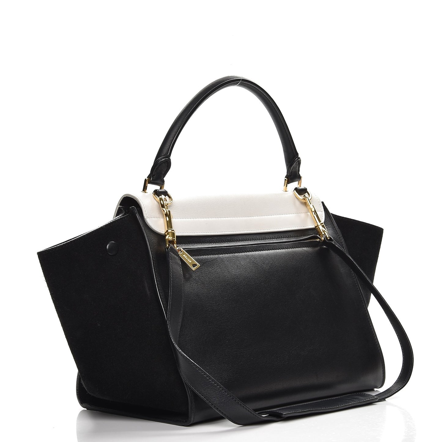 Smooth Calfskin Suede Medium Bi-Color Trapeze Black
