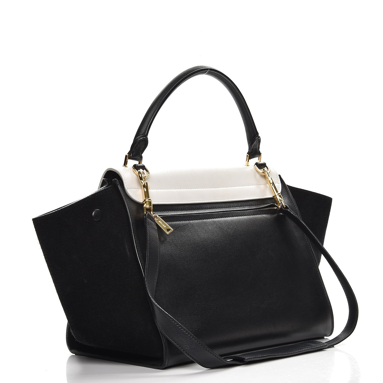 Celine Smooth Calfskin Suede Medium Bi-Color Trapeze Black 4 of 11
