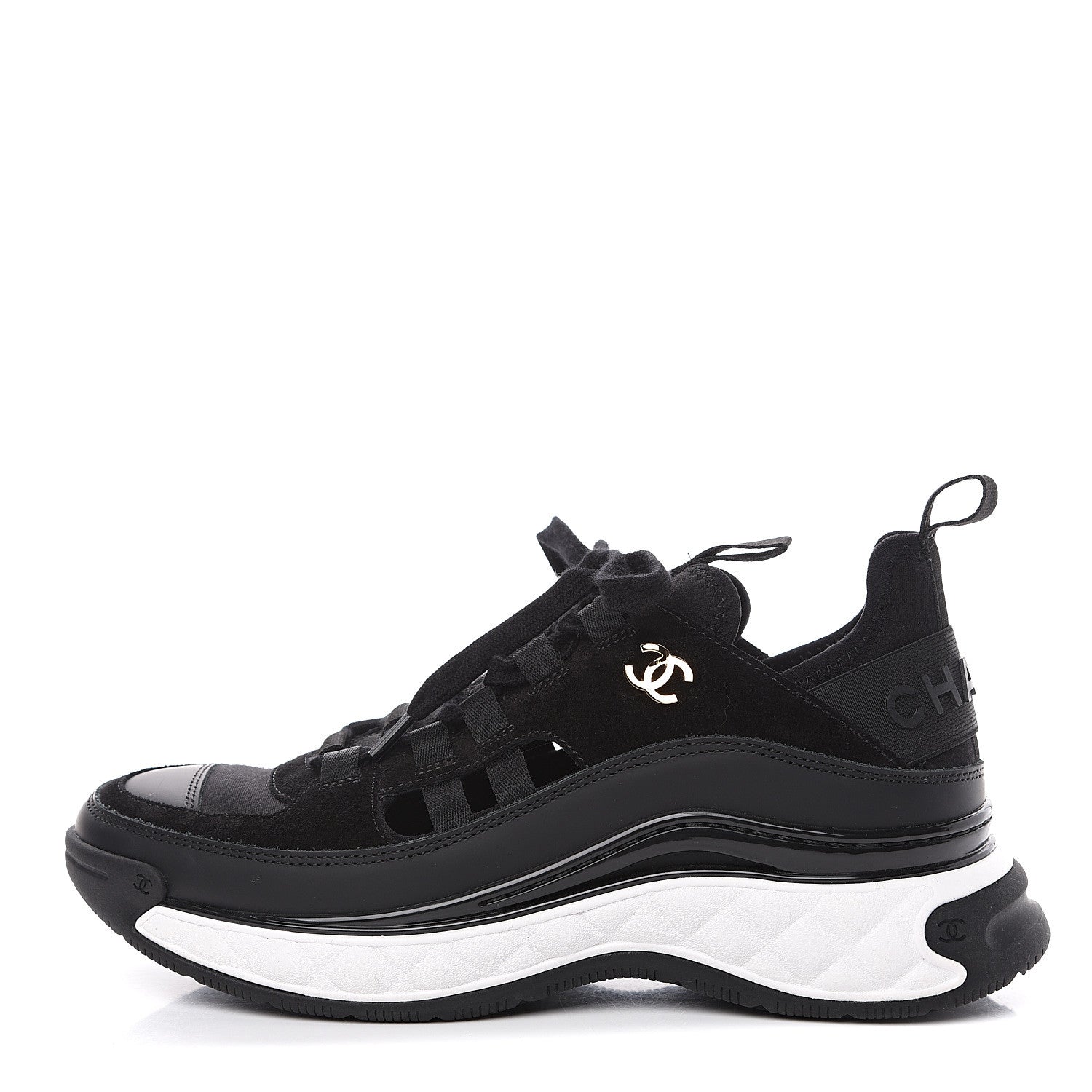Chanel Fabric Calfskin Suede CC Sneakers 37 Black 1 of 8