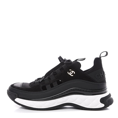 Chanel Fabric Calfskin Suede CC Sneakers 37 Black 1 of 8