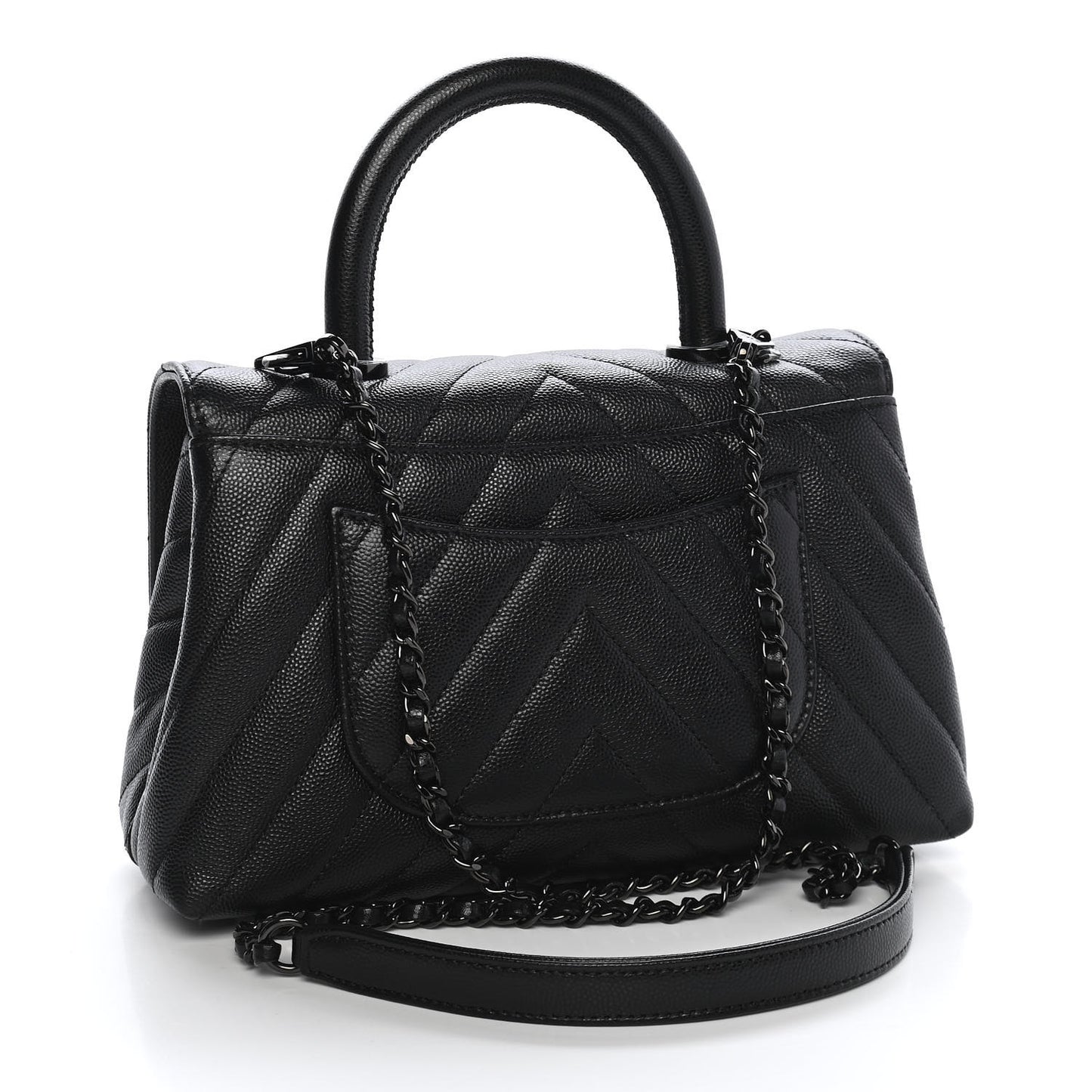 Caviar Chevron Quilted Mini Coco Handle Flap So Black
