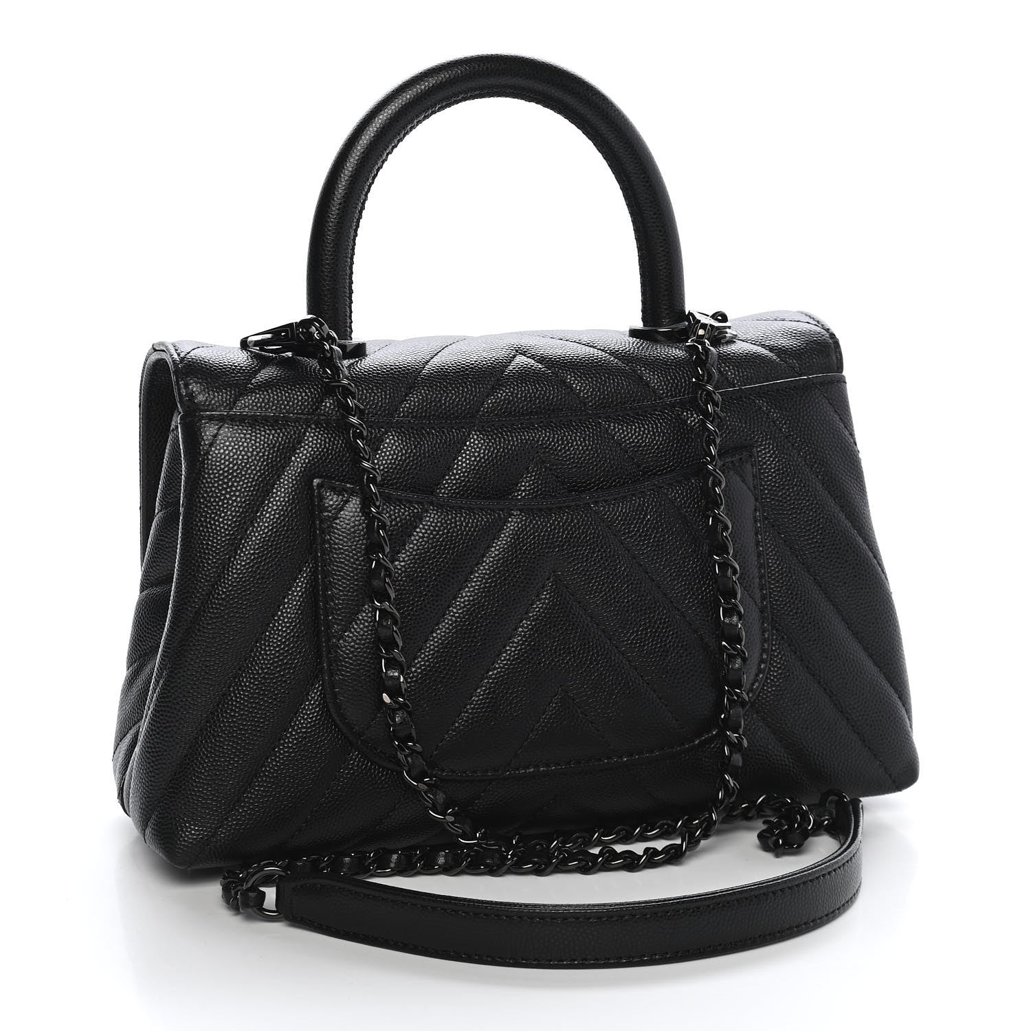 Chanel Caviar Chevron Quilted Mini Coco Handle Flap So Black 3 of 10
