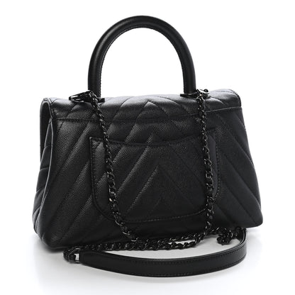 Chanel Caviar Chevron Quilted Mini Coco Handle Flap So Black 3 of 10