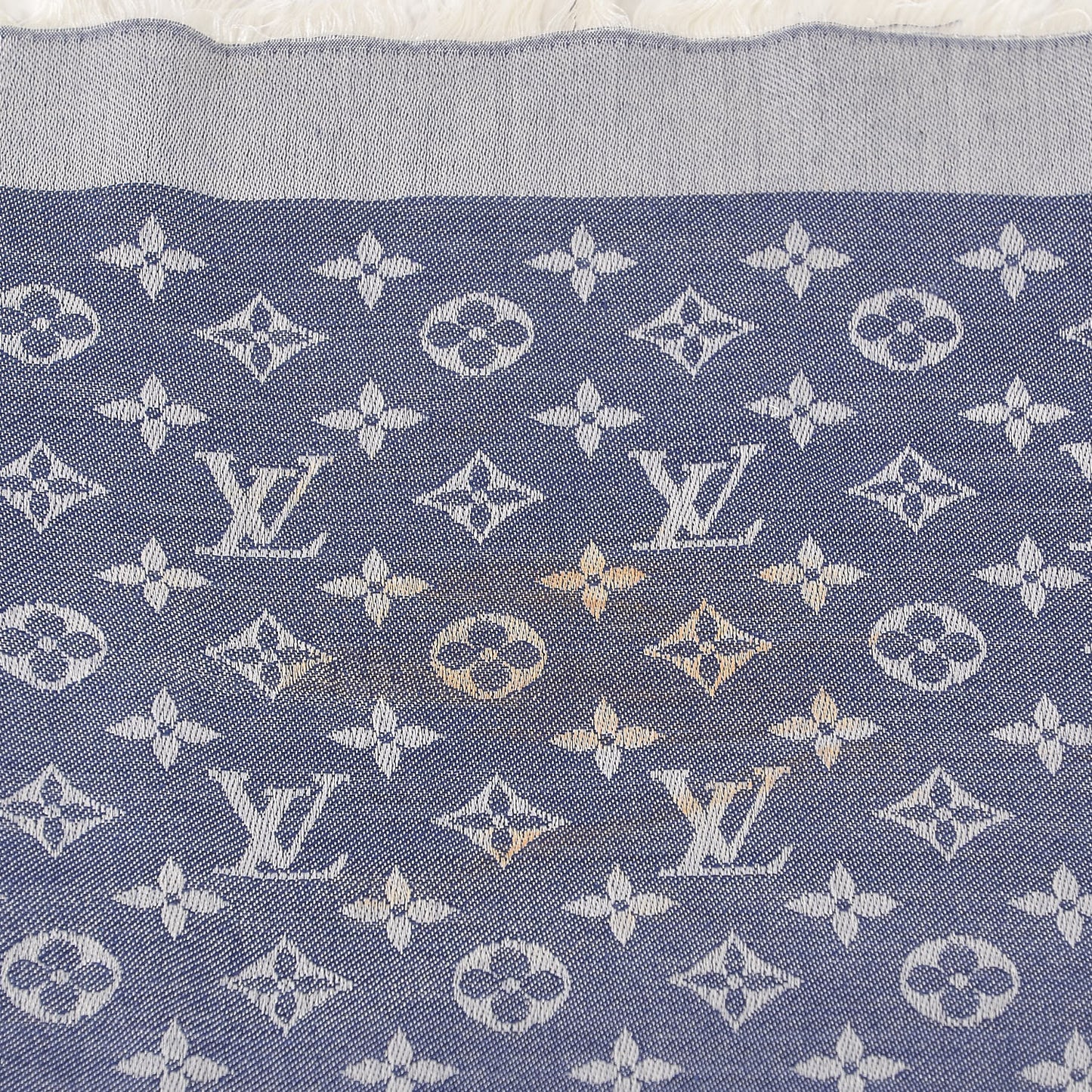 Silk Wool Monogram Denim Shawl Blue