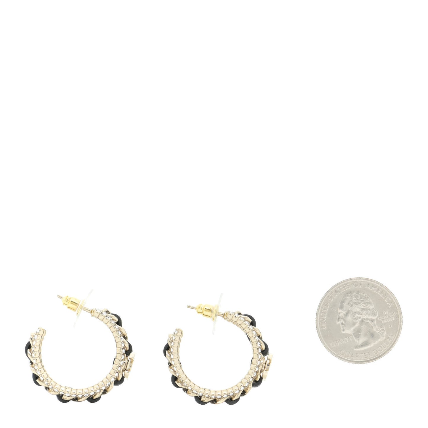 Crystal Lambskin CC Chain Hoop Earrings Gold Black