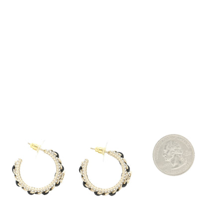 Chanel Crystal Lambskin CC Chain Hoop Earrings Gold Black 2 of 5