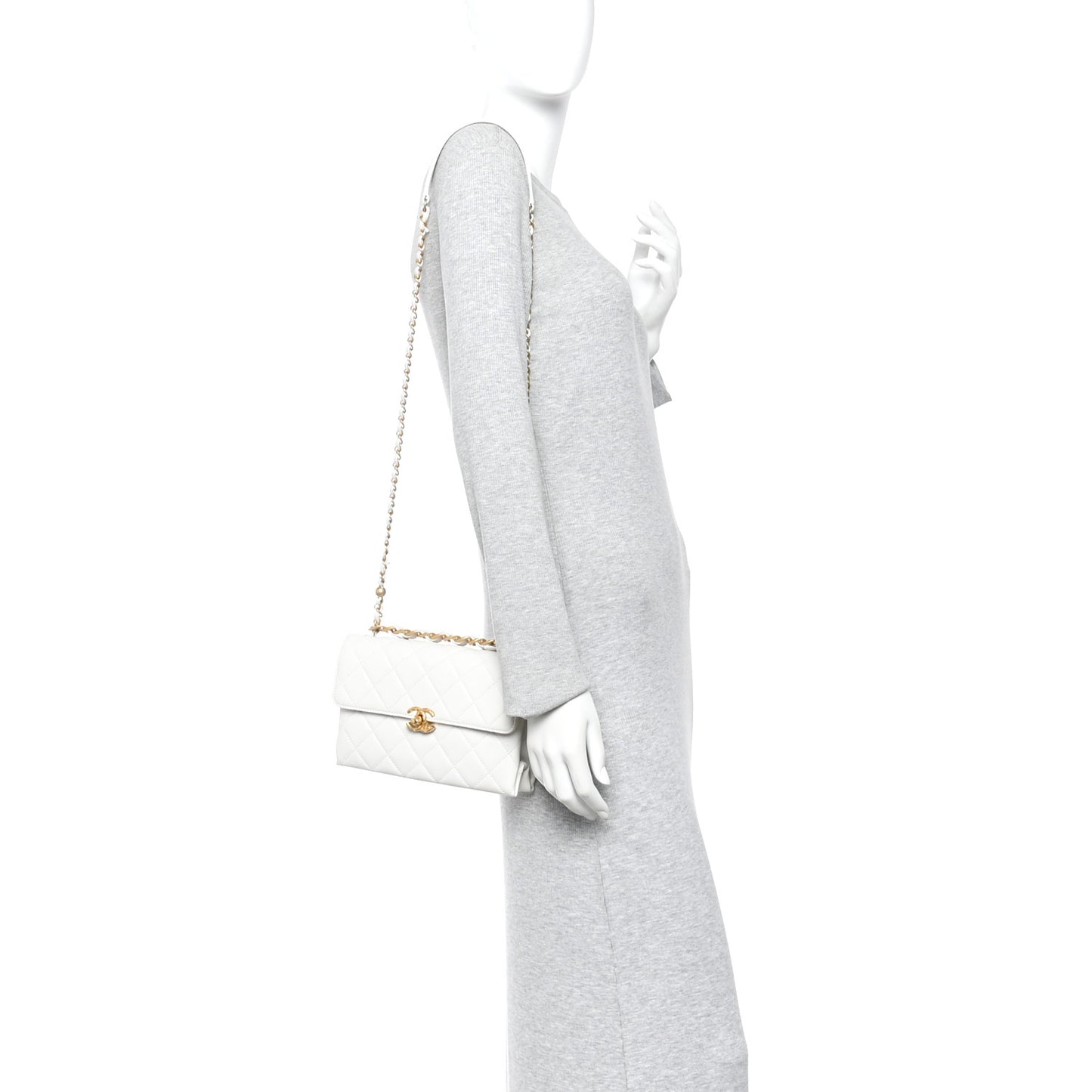 Lambskin Quilted Chain Bar Top Handle Flap White
