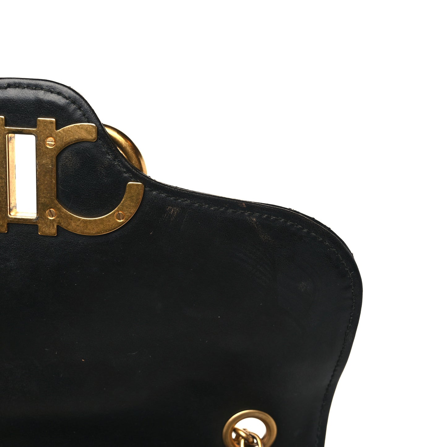 Calfskin Quilted Gancini Flap Bag Black
