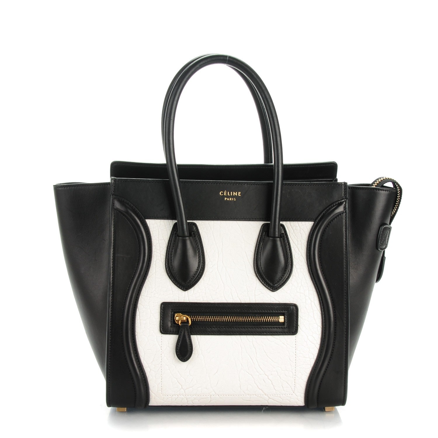 Celine Smooth and Textured Calfskin Micro Bi-Color Luggage Black White 1 of 8