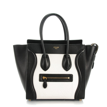Celine Smooth and Textured Calfskin Micro Bi-Color Luggage Black White 1 of 8