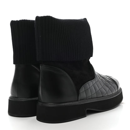 Chanel Suede Lambskin Calfskin Knit Womens Ankle Boots 40 Black 4 of 8