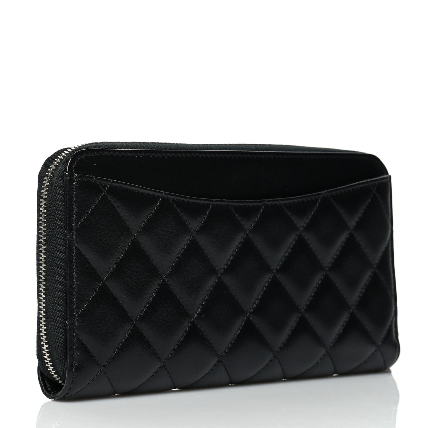 Lambskin Quilted Large Gusset Zip Around Wallet Black