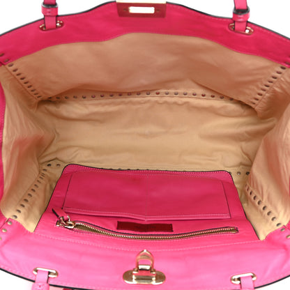 Valentino Garavani Vitello Monochrome Medium Rockstud Tote Pop Fuxia 5 of 10