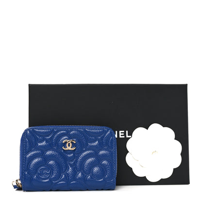 Chanel Caviar Camellia Embossed Zip Coin Purse Dark Blue 8 of 8