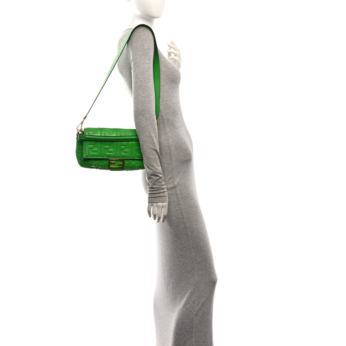 Fendi Nappa FF 1974 Embossed Baguette Tomatillo 2 of 11