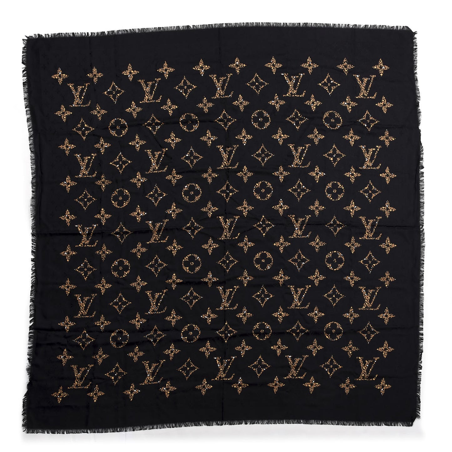Wool Silk Monogram Giant Jungle Scarf Black