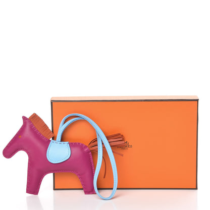 Hermes Milo Lambskin Grigri Rodeo Horse Bag Charm MM Rose Pourpre Cornaline Celeste 5 of 5