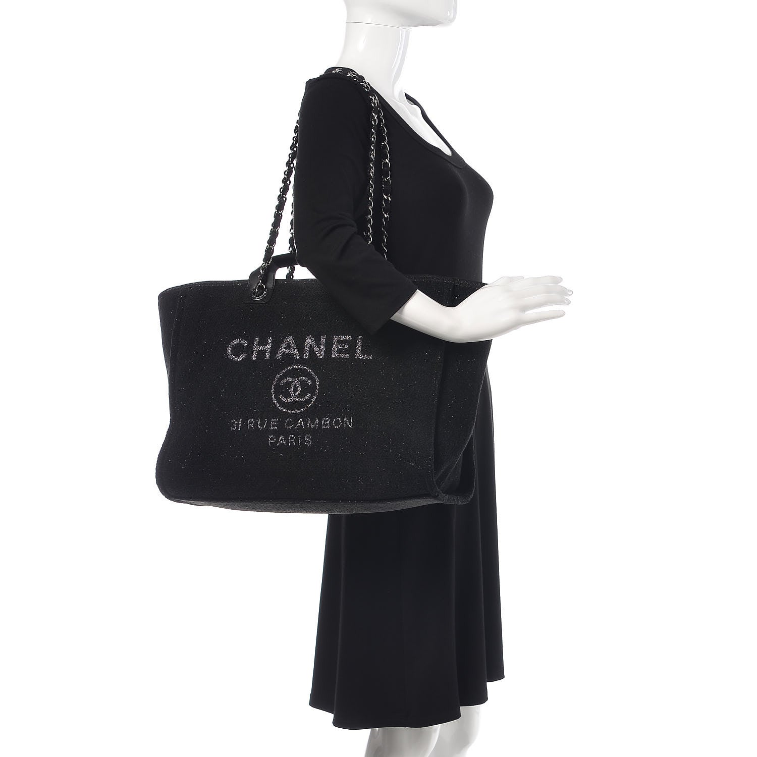 Chanel Lurex Boucle Medium Deauville Tote Black 3 of 8