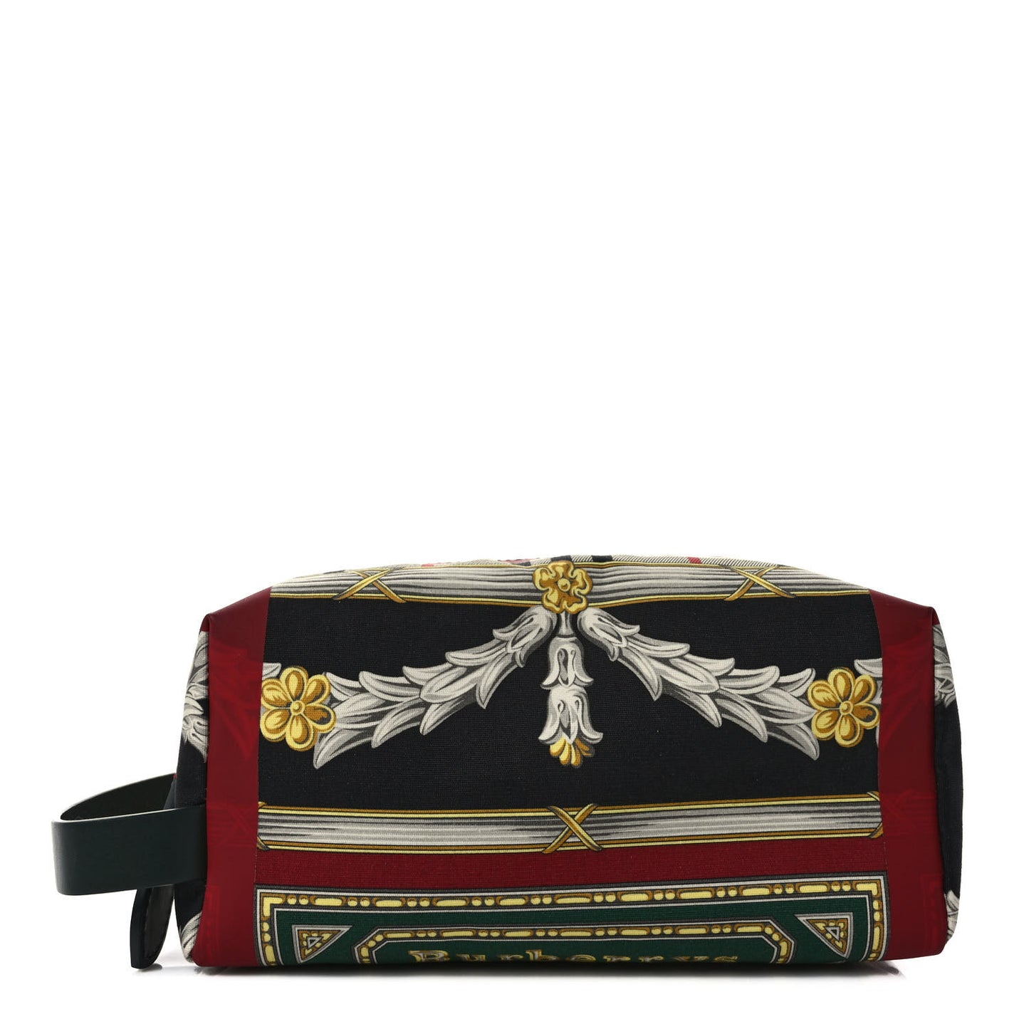 Canvas Vintage Check Printed Silk Washbag Dark Forest Green Burgundy