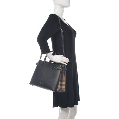 Burberry Grainy Calfskin House Check Medium Banner Tote Black 2 of 12