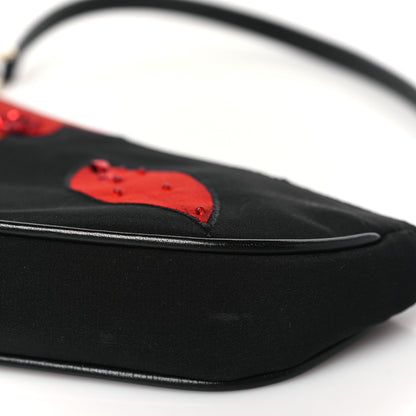 Christian Dior Canvas Stitched Flower Sequins Mini Saddle Pochette Black Red 10 of 11