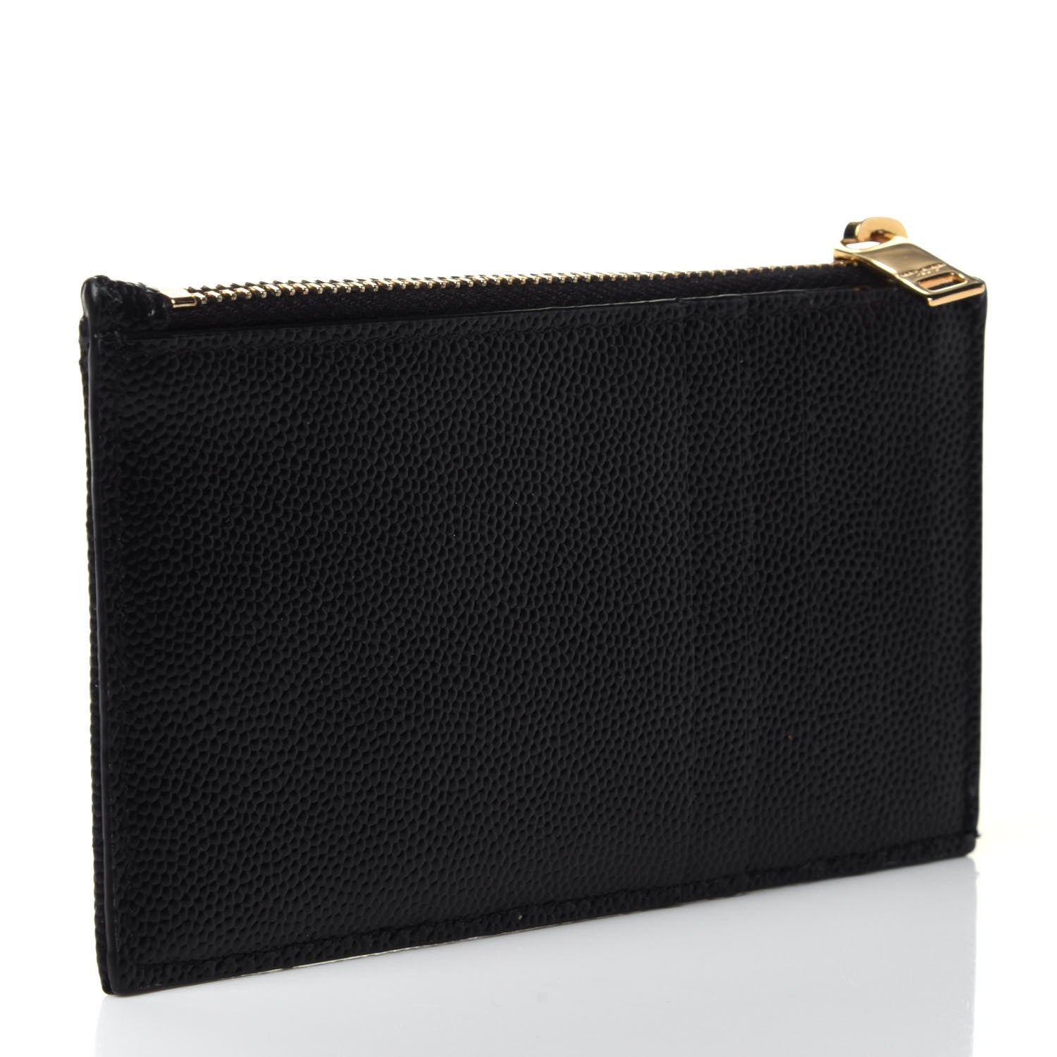Saint Laurent Grain De Poudre Matelasse Chevron Monogram Fragments Zippered Card Case Black 2 of 4