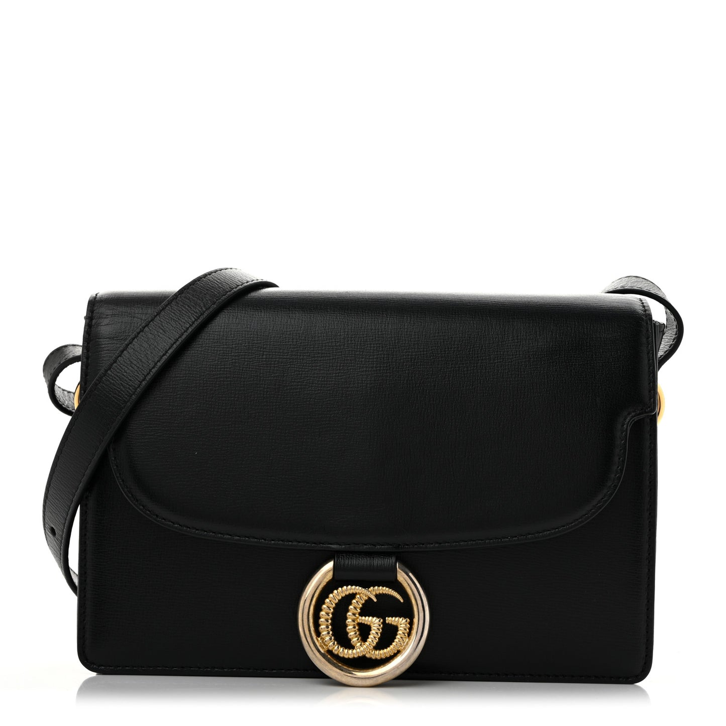 Textured Calfskin Small Torchon GG Ring Shoulder Bag Black