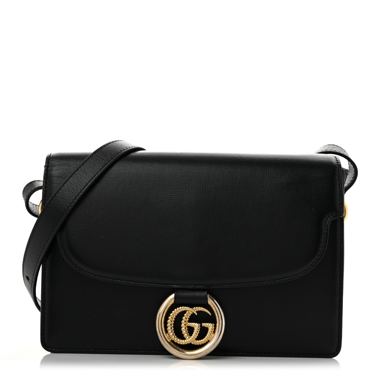 Gucci Textured Calfskin Small Torchon GG Ring Shoulder Bag Black 1 of 13
