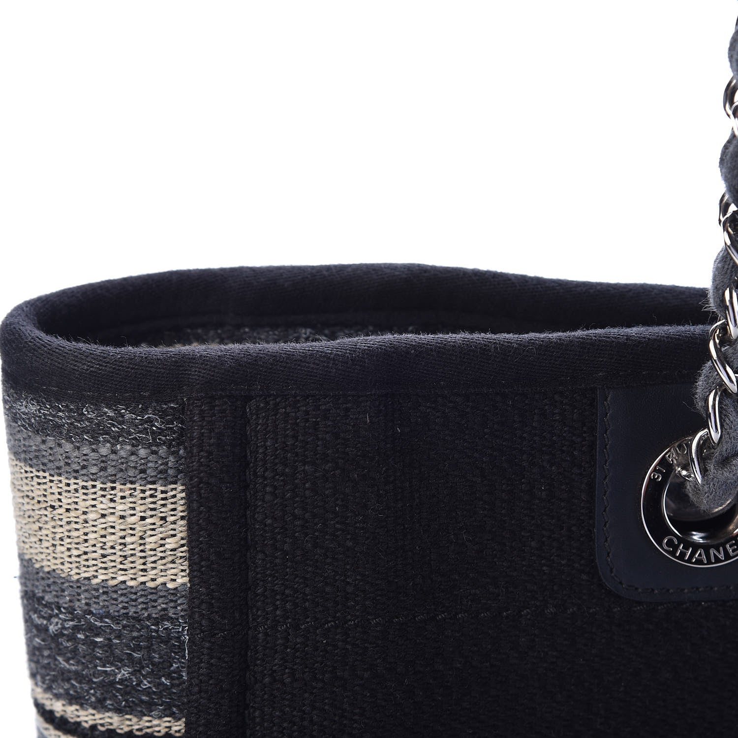 Chanel Striped Canvas Small Deauville Tote Grey Black 11 of 11