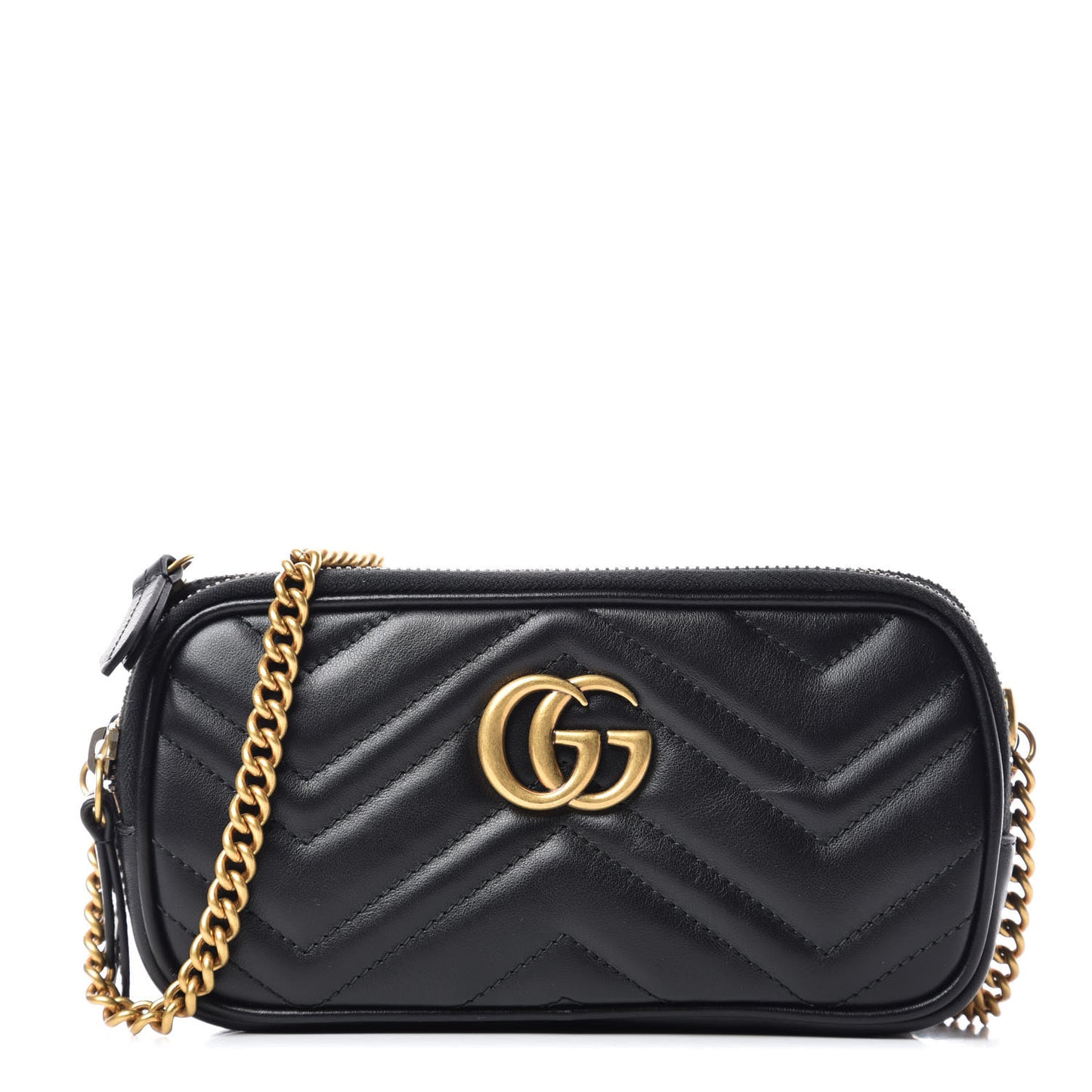 Calfskin Matelasse Mini GG Marmont Chain Crossbody Bag Black