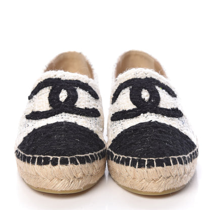 Chanel Tweed CC Espadrilles 41 Ecru White Blue Black 2 of 10
