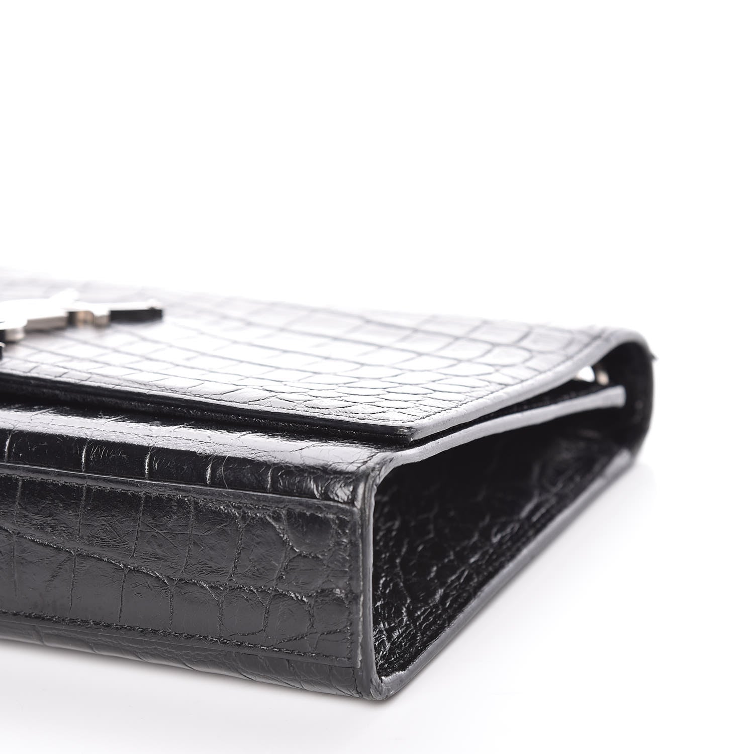 Saint Laurent Calfskin Crocodile Embossed Medium Classic Monogram Kate Tassel Satchel Black 6 of 11