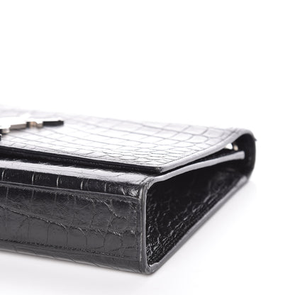 Saint Laurent Calfskin Crocodile Embossed Medium Classic Monogram Kate Tassel Satchel Black 6 of 11